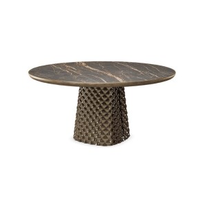TAVOLO ATRIUM KERAMIK PREMIUM ROUND 160X73,5H BASIS SPIEGELGLAS COUTURE BRONZE - PROFIL GEBÜRSTETES BRONZE
