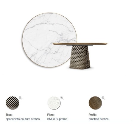 TAVOLO ATRIUM KERAMIK PREMIUM ROUND 160X73,5H BASIS SPIEGELGLAS COUTURE BRONZE - PROFIL GEBÜRSTETES BRONZE