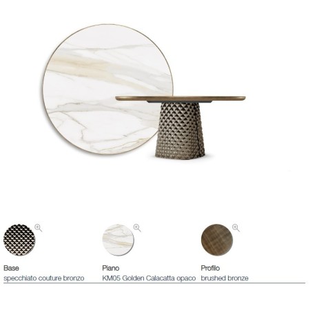 TAVOLO ATRIUM KERAMIK PREMIUM ROUND 160X73,5H BASIS SPIEGELGLAS COUTURE BRONZE - PROFIL GEBÜRSTETES BRONZE