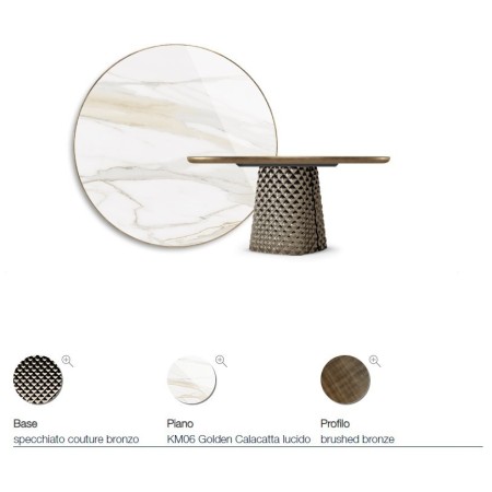 TAVOLO ATRIUM KERAMIK PREMIUM ROUND 160X73,5H BASIS SPIEGELGLAS COUTURE BRONZE - PROFIL GEBÜRSTETES BRONZE