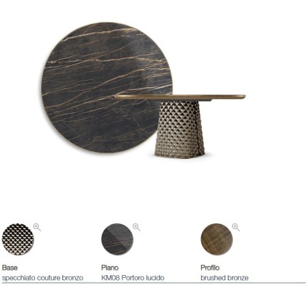 TAVOLO ATRIUM KERAMIK PREMIUM ROUND 160X73,5H BASIS SPIEGELGLAS COUTURE BRONZE - PROFIL GEBÜRSTETES BRONZE