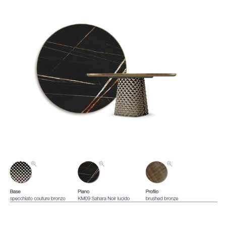 TAVOLO ATRIUM KERAMIK PREMIUM ROUND 160X73,5H BASIS SPIEGELGLAS COUTURE BRONZE - PROFIL GEBÜRSTETES BRONZE