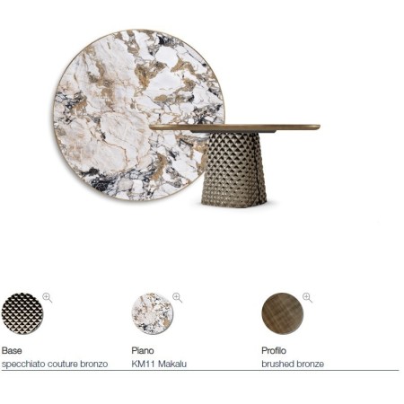 TAVOLO ATRIUM KERAMIK PREMIUM ROUND 160X73,5H BASIS SPIEGELGLAS COUTURE BRONZE - PROFIL GEBÜRSTETES BRONZE