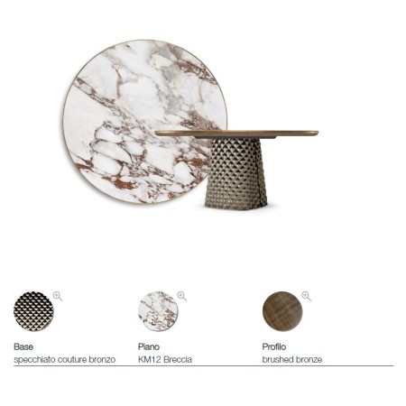 TAVOLO ATRIUM KERAMIK PREMIUM ROUND 160X73,5H BASIS SPIEGELGLAS COUTURE BRONZE - PROFIL GEBÜRSTETES BRONZE