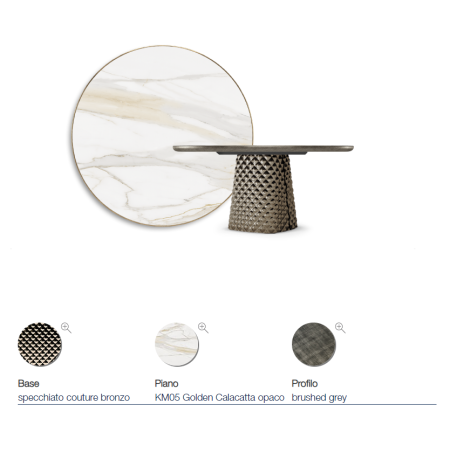 TAVOLO ATRIUM KERAMIK PREMIUM ROUND 160X73,5H BASIS SPIEGELKRISTALL COUTURE BRONZE - PROFIL GEBÜRSTETES GREY