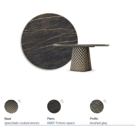 TAVOLO ATRIUM KERAMIK PREMIUM ROUND 160X73,5H BASIS SPIEGELKRISTALL COUTURE BRONZE - PROFIL GEBÜRSTETES GREY