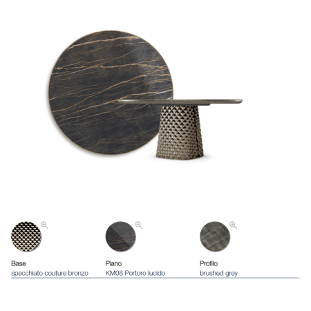 TAVOLO ATRIUM KERAMIK PREMIUM ROUND 160X73,5H BASIS SPIEGELKRISTALL COUTURE BRONZE - PROFIL GEBÜRSTETES GREY