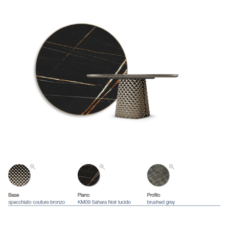 TAVOLO ATRIUM KERAMIK PREMIUM ROUND 160X73,5H BASIS SPIEGELKRISTALL COUTURE BRONZE - PROFIL GEBÜRSTETES GREY