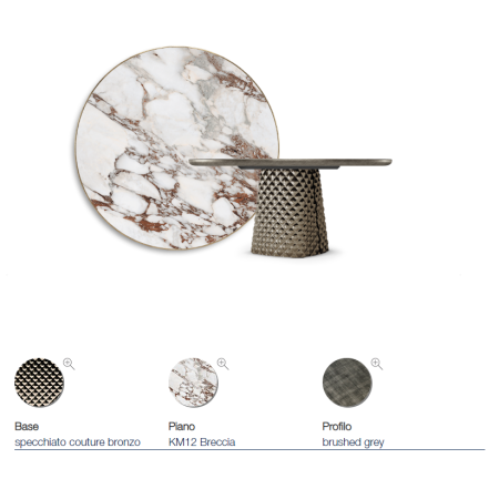 TAVOLO ATRIUM KERAMIK PREMIUM ROUND 160X73,5H BASIS SPIEGELKRISTALL COUTURE BRONZE - PROFIL GEBÜRSTETES GREY