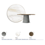 TAVOLO ATRIUM KERAMIK PREMIUM ROUND 160X73,5H BASIS SPIEGELGLAS COUTURE RAUCHGRAU - PROFIL GEBÜRSTETES BRONZE