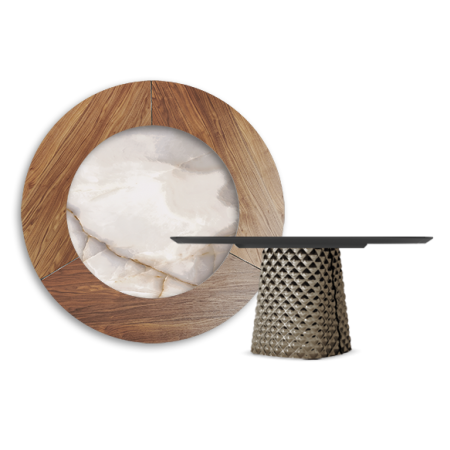 TISCH ATRIUM KER-WOOD RUND Ø180x74,5H - BRONZE/NUSSBAUM