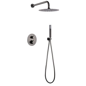 MONZA EINBAU-DUSCHSET MIT THERMOSTATISCHER UMSCHALTUNG MIT SOFFIONE UND HANDBRAUSE BLACK GUN METAL