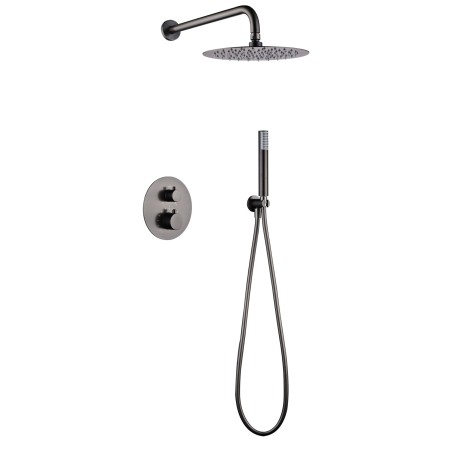 MONZA EINBAU-DUSCHSET MIT THERMOSTATISCHER UMSCHALTUNG MIT SOFFIONE UND HANDBRAUSE BLACK GUN METAL