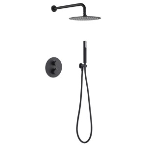 MONZA EINGEBAUTES DUSCHSET MIT THERMOSTATISCHEM UMSCHALTER MIT SOFFIONE UND HANDBRAUSE SCHWARZ MATT