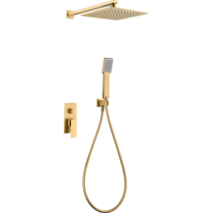 PISA EINHEBEL-DUSCHSET MIT MECHANISCHEM MISCHER UND UMSCHALTER + SOFFIONE UND HANDBRAUSE IN GEBÜRSTETEM GOLD