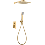 PISA EINHEBEL-DUSCHSET MIT MECHANISCHEM MISCHER UND UMSCHALTER + SOFFIONE UND HANDBRAUSE IN GEBÜRSTETEM GOLD