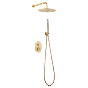 OLIMPO DUSCHSET MIT ZWEI-WEGE-MISCHER GEBÜRSTETES GOLD + SOFFIONE UND HANDBRAUSE