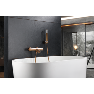 GENOVA EXTERNE THERMOSTATISCHE WANNE MISCHBATTERIE MIT DUSCHSET IN GEBÜRSTETEM ROSÉGOLD