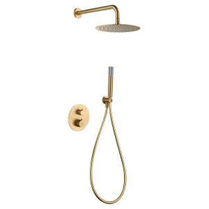 GENOVA DUSCHSET SOFFIONE MIT THERMOSTATISCHER MISCHBATTERIE 2-WEGE + HANDBRAUSE GEBÜRSTETES GOLD