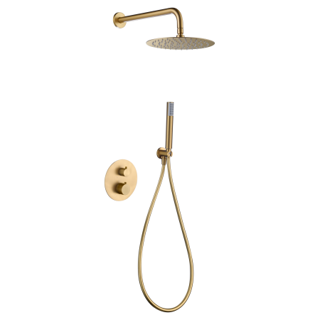 GENOVA DUSCHSET SOFFIONE MIT THERMOSTATISCHER MISCHBATTERIE 2-WEGE + HANDBRAUSE GEBÜRSTETES GOLD
