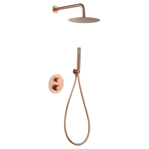 GENOVA DUSCHSET SOFFIONE MIT THERMOSTATISCHER MISCHBATTERIE 2-WEGE + HANDBRAUSE IN GEBÜRSTETEM ROSÉGOLD