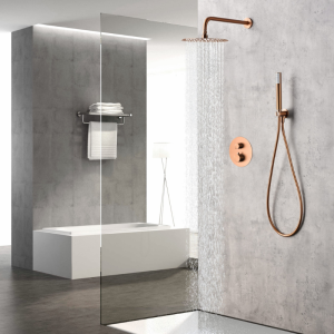 MONZA EINGEBAUTES DUSCHSET MIT THERMOSTATISCHER UMSCHALTUNG MIT SOFFIONE UND HANDBRAUSE IN GEBÜRSTETEM ROSÉGOLD