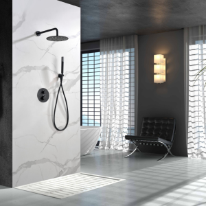 MONZA EINGEBAUTES DUSCHSET MIT THERMOSTATISCHEM UMSCHALTER MIT SOFFIONE UND HANDBRAUSE SCHWARZ MATT