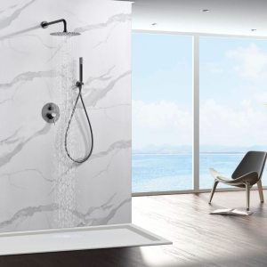 MONZA EINBAU-DUSCHSET MIT THERMOSTATISCHER UMSCHALTUNG MIT SOFFIONE UND HANDBRAUSE BLACK GUN METAL