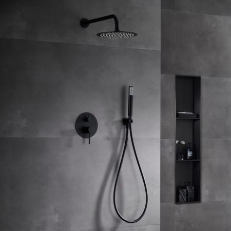 MONZA EINBAU-DUSCHSET MIT UMSCHALTER MIT SOFFIONE UND HANDBRAUSE SCHWARZ MATT