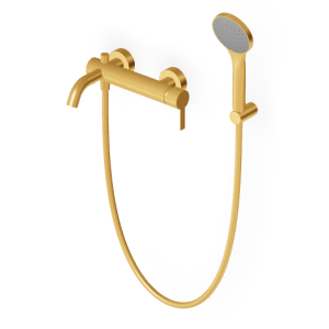 GILL WANNE-DUSCHE MISCHBATTERIE MIT UMSCHALTER IN GEBÜRSTETEM GOLD