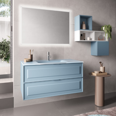 FRAME ZUSAMMENSETZUNG MOBIL MIT WASCHBECKEN AUS SATINIERTEM GLAS