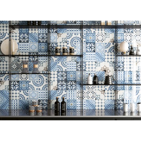CEMENTINE SHINY MIX BLUE 20X20 GLÄNZEND Rektifizierte