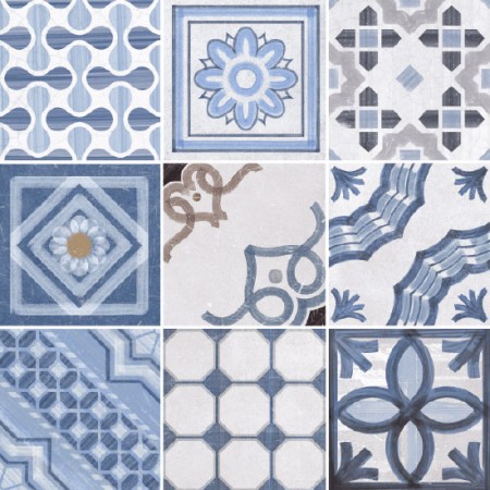 CEMENTINE SHINY MIX BLUE 20X20 GLÄNZEND Rektifizierte