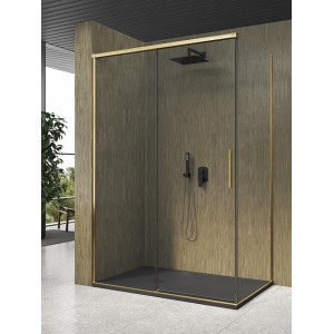 ISCHIA ECKE 1 SCHIEBETÜR TRANSPARENTES GLAS GOLDPROFIL