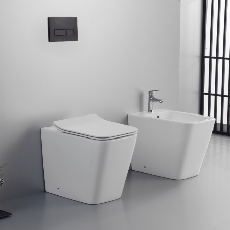 Ailin SET Vase und Bidet FILO Wand Ohne Rand Sitz Soft Close BIANCO LUCIDO