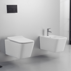 Ailin Set Vaso E Bidet Sospeso Senza Brida Sedile Soft Close Bianco Lucido
