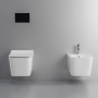 Ailin Set Vaso E Bidet Sospeso Senza Brida Sedile Soft Close Bianco Lucido