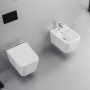 Ailin Set Vaso E Bidet Sospeso Senza Brida Sedile Soft Close Bianco Lucido