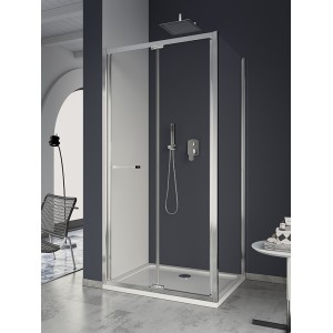 FORMICA 3 ECKFALTTÜR + FESTES SEITENTEIL CHROMPROFIL KLARGLAS