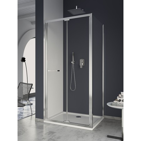 FORMICA 3 ECKFALTTÜR + FESTES SEITENTEIL CHROMPROFIL KLARGLAS