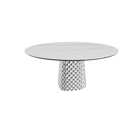 TISCH ATRIUM KERAMIK RUND - BASIS FUME' PIANO AUS MARMO KERAMIK GOLDEN CALACATTA MATT Ø 158xh73,5