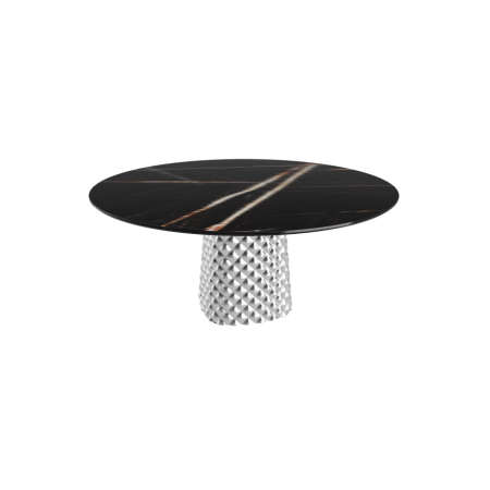 TISCH ATRIUM KERAMIK RUND - BASIS RAUCHGRAU PIANO AUS MARMO KERAMIK SAHARA NOIR GLÄNZEND Ø 158xh73,5