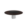TISCH ATRIUM KER-WOOD RUNDER SOCKEL RAUCHIGE OBERFLÄCHE VERBRANNTES EICHENHOLZ PIANO KERAMIK SAHARA NOIR GLÄNZEND Ø180x74,5H