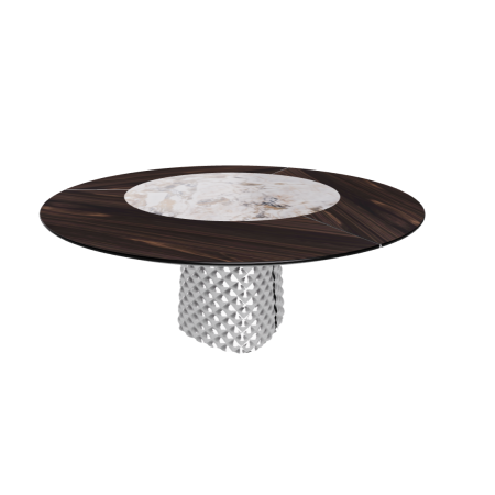 TISCH ATRIUM KER-WOOD RUNDER SOCKEL RAUCHGLAS OBERFLÄCHE VERBRANNTES EICHE PIANO KERAMIK MAKALU Ø160x74,5H