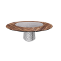 TISCH ATRIUM KER-WOOD RUNDER SOCKEL RAUCHGLAS OBEN NUSSBAUM CANALETTO PIANO KERAMIK PORTORO MATT Ø180x74,5H