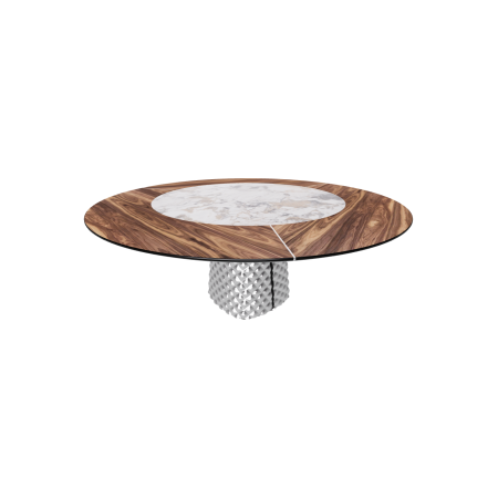 TISCH ATRIUM KER-WOOD RUNDER SOCKEL RAUCHGLAS OBEN NUSSBAUM CANALETTO PIANO KERAMIK MAKALU Ø180x74,5H
