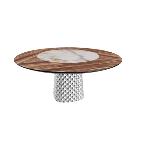 TISCH ATRIUM KER-WOOD RUNDER SOCKEL RAUCHGLAS OBEN NUSSBAUM CANALETTO PIANO KERAMIK ALABASTER Ø160x74,5H