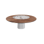 TISCH ATRIUM KER-WOOD RUNDER SOCKEL RAUCHGLAS OBEN NUSSBAUM CANALETTO PIANO KERAMIK BRECCIA Ø160x74,5H