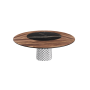 TISCH ATRIUM KER-WOOD RUNDER SOCKEL RAUCHIGE OBERSEITE NUSSBAUM CANALETTO PIANO KERAMIK SAHARA NOIR GLÄNZEND Ø160x74,5H