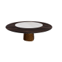 TISCH ATRIUM KER-WOOD RUNDER SOCKEL BRONZE OBERFLÄCHE VERBRANNTES EICHENHOLZ PIANO KERAMIK CALACATTA MATT Ø180x74,5H